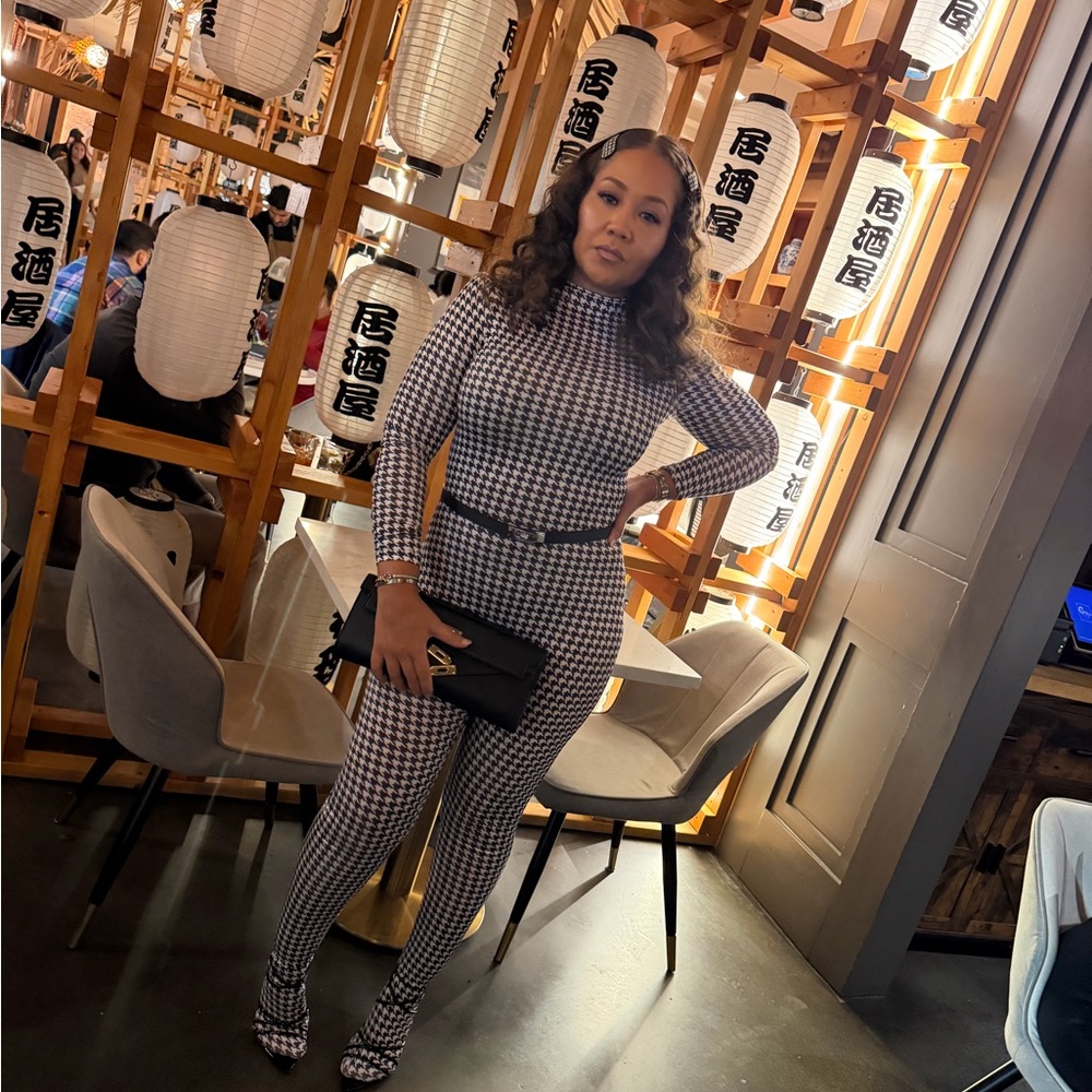 Stylish Black and White Houndstooth Jumpsuit